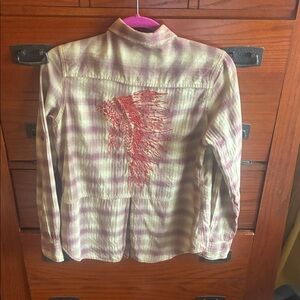 RYAN MICHAEL Western Button Down Headdress Embroidered Plaid Shirt Size Small